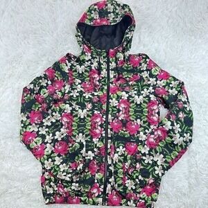 Volcom Floral Print Hooded Jacket Lightweight Enemy Lines Coat Size Small